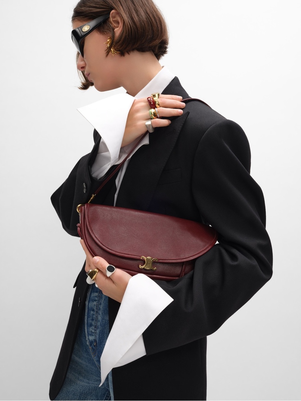 Celine Triomphe Half-Moon in Bordeaux with Gold Hardware - Picture 2 of 11